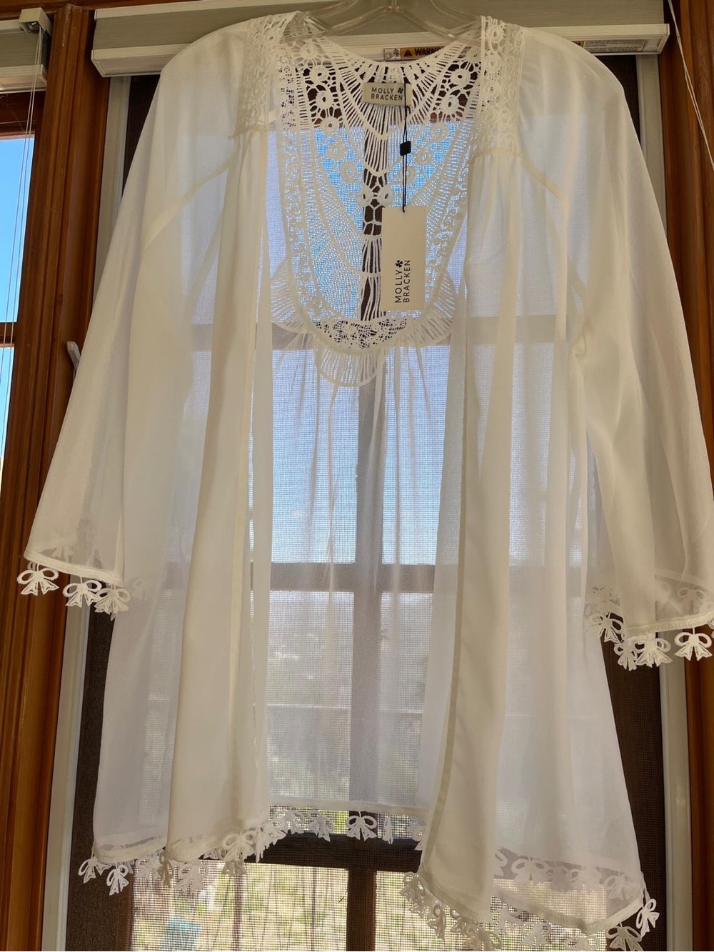 Molly Bracken Sheer White Crochet-Trim Cover up